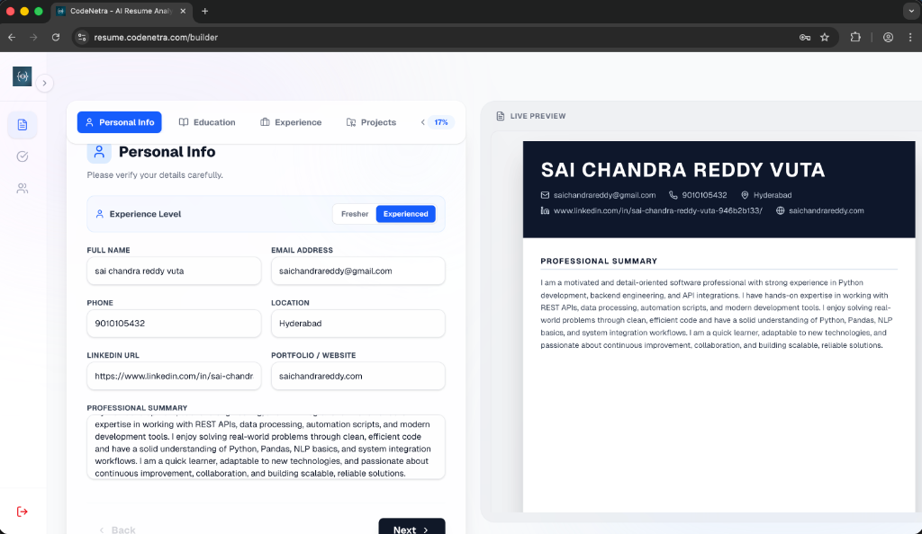 Resume Builder Preview